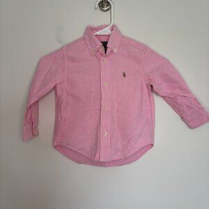 POLO RALPH LAUREN Button Down Oxford Shirt Boys 2/2T Pink Microcheck Long Sleeve